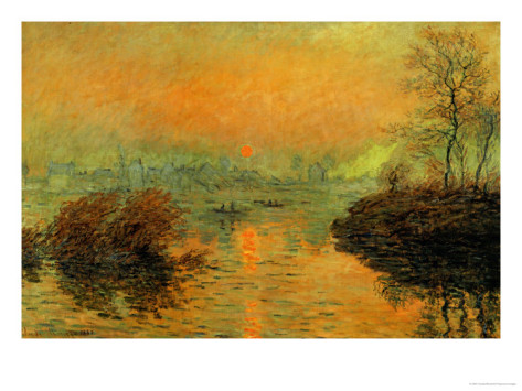 Setting Sun on the Seine at Lavacourt, Effect of Winter, 1880 - Claude Monet Paintings